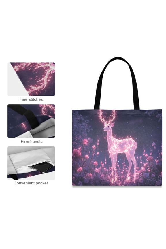 Canvas Tote Bag for Women Girls Design Print Glowing Deer in Magical Forest Tote