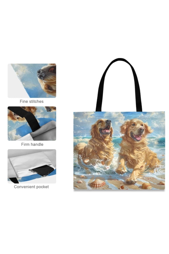 Canvas Tote Bag for Women Girls Design Print Golden Waves Of Joy Tote