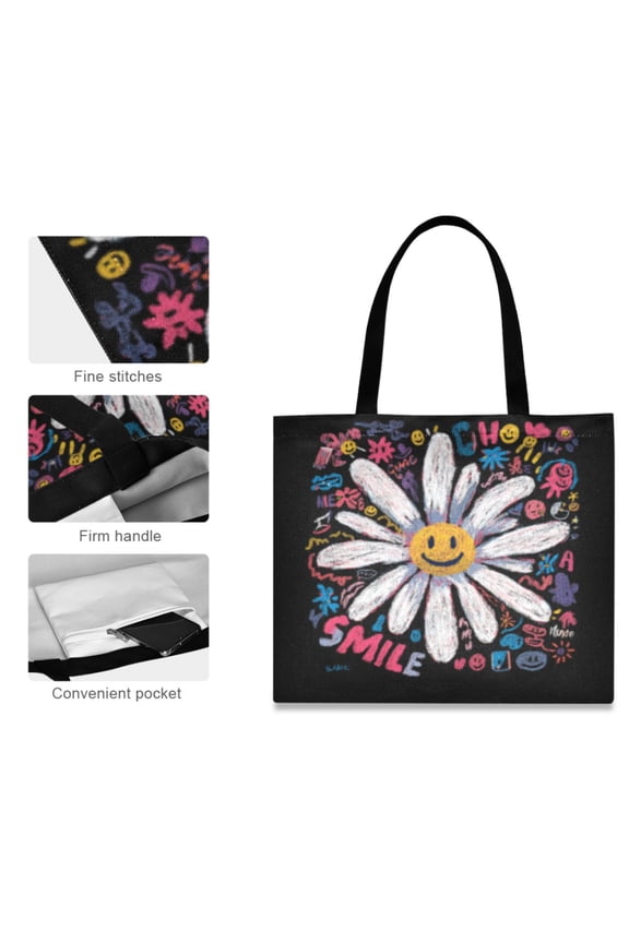 Canvas Tote Bag for Women Girls Design Print Happy Daisy Totes