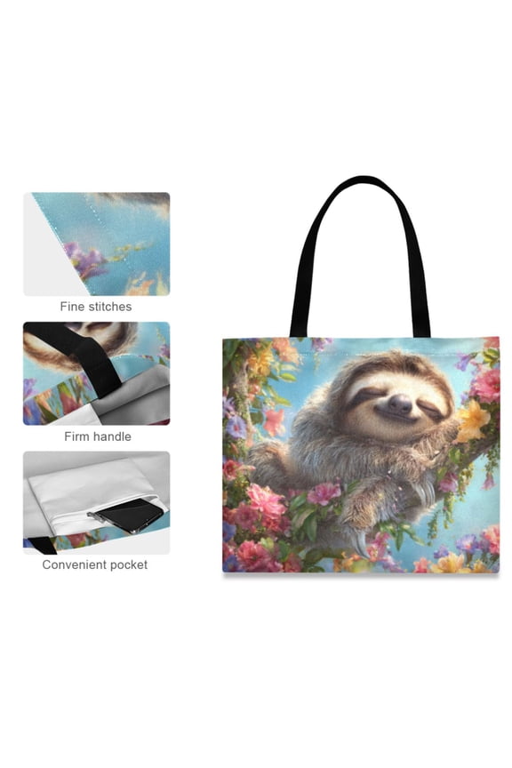 Canvas Tote Bag for Women Girls Design Print Happy Sloth Totes