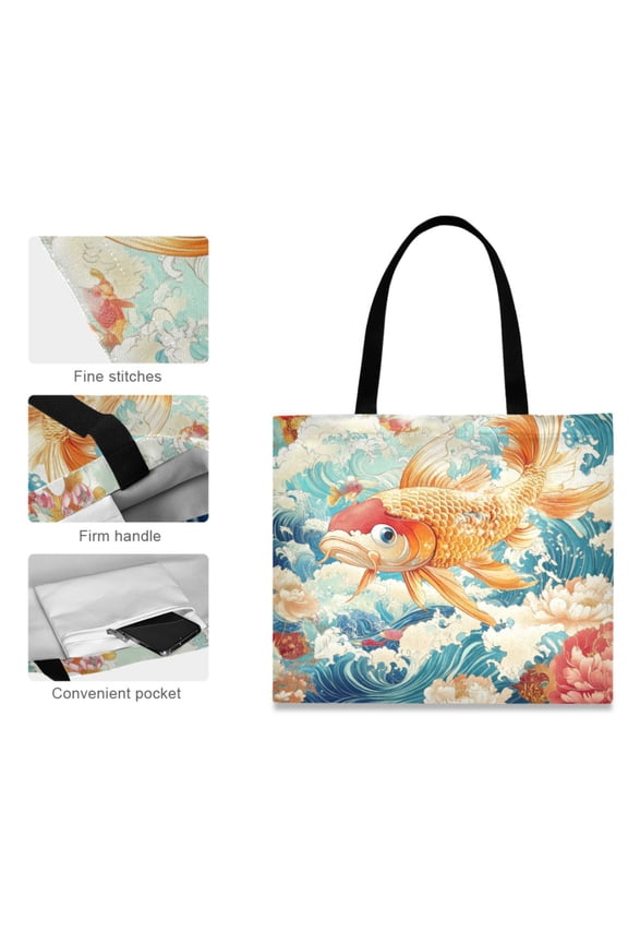 Canvas Tote Bag for Women Girls Design Print Koi in Bloom Tote