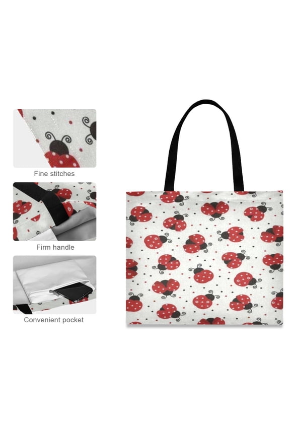 Canvas Tote Bag for Women Girls Design Print Ladybugs Art Array Totes