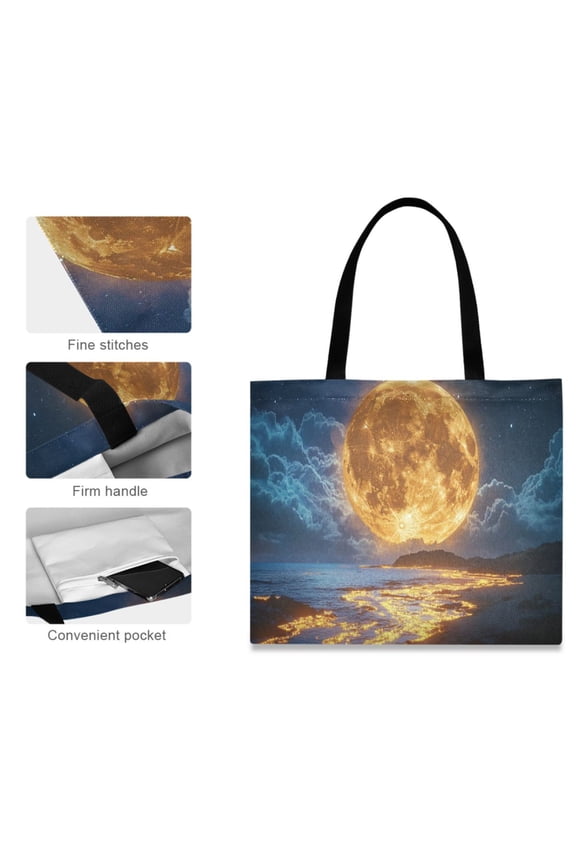 Canvas Tote Bag for Women Girls Design Print Light Moon over Ocean Tote