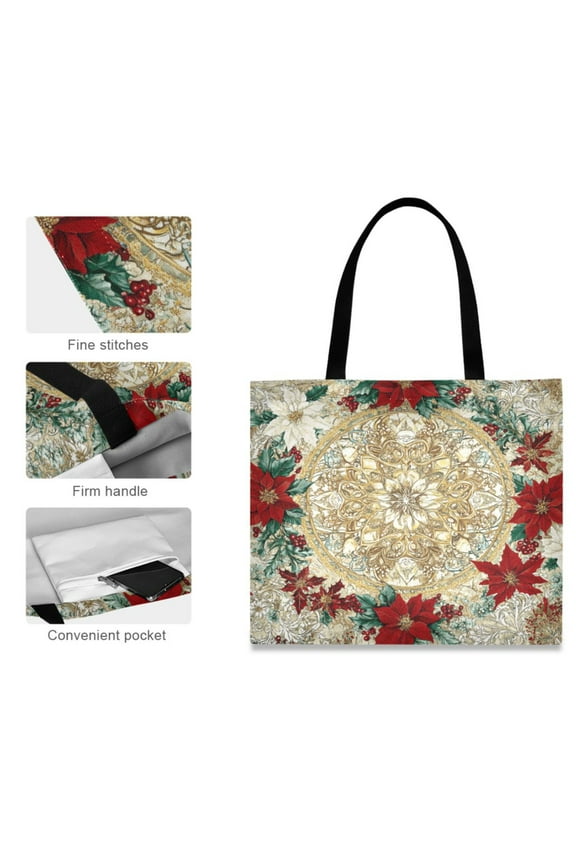 Canvas Tote Bag for Women Girls Design Print Mandala Of Poinsettias Tote