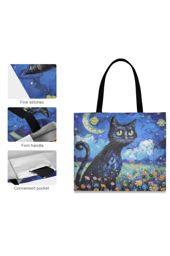 Canvas Tote Bag for Women Girls Design Print Moonlit Kitty Dreams Tote