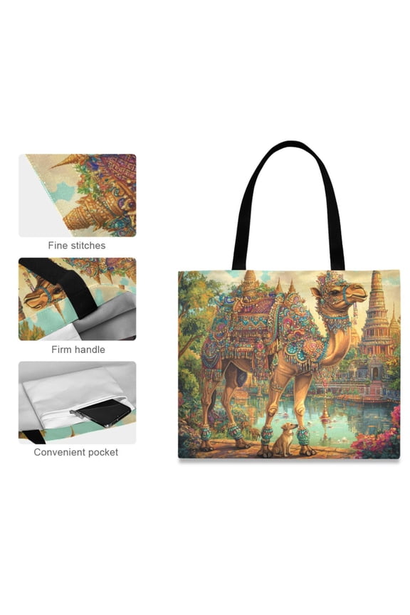 Canvas Tote Bag for Women Girls Design Print Ornate Camel by Temples Tote