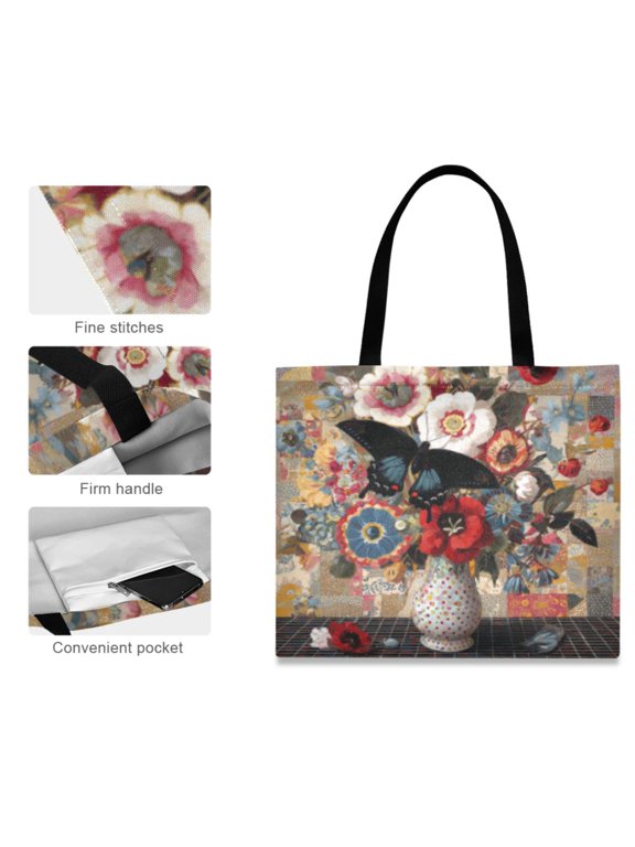 Canvas Tote Bag for Women Girls Design Print Patchwork Bloom Totes