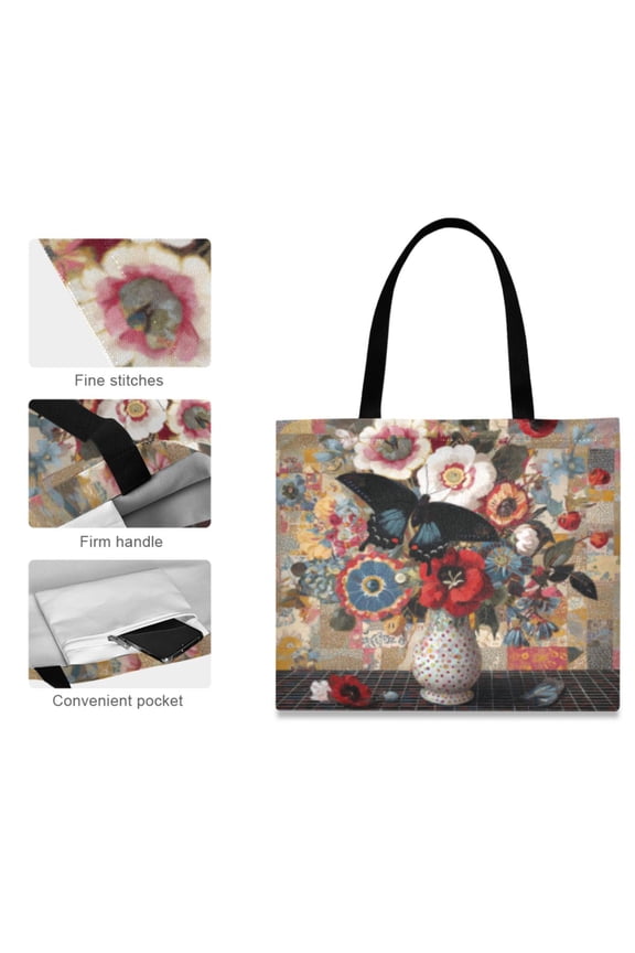 Canvas Tote Bag for Women Girls Design Print Patchwork Bloom Totes
