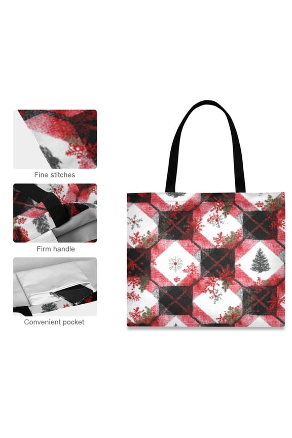 Canvas Tote Bag for Women Girls Design Print Patchwork Christmas Charm Totes