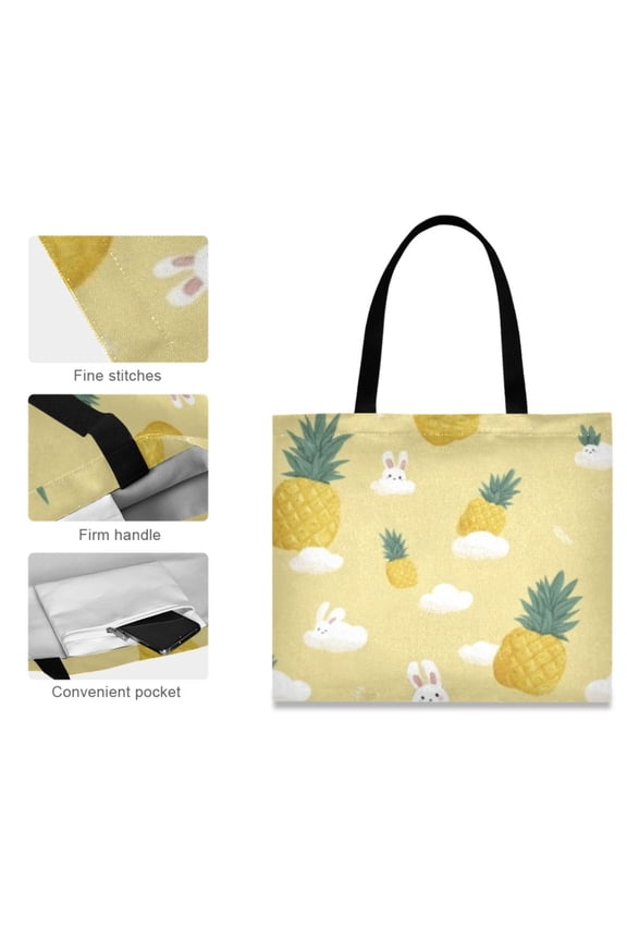 Canvas Tote Bag for Women Girls Design Print Pineapple Bunny Yellow Totes