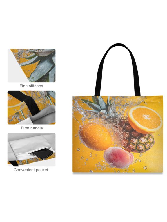 Canvas Tote Bag for Women Girls Design Print Pineapple Orange with Water Splash Tote