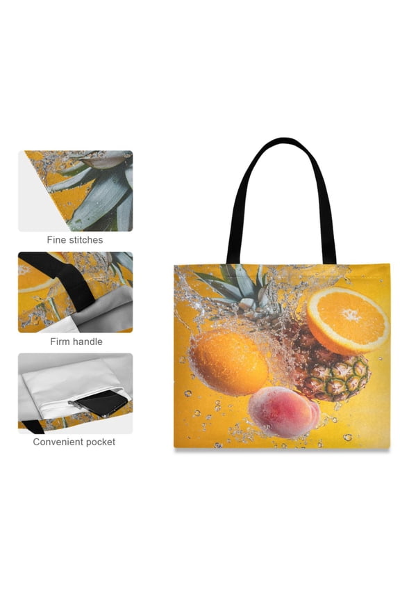 Canvas Tote Bag for Women Girls Design Print Pineapple Orange with Water Splash Tote