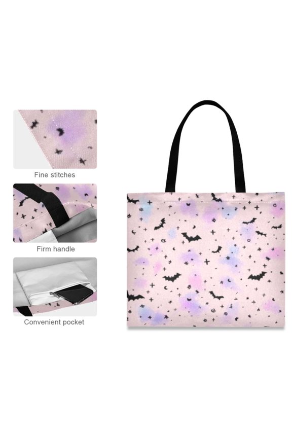 Canvas Tote Bag for Women Girls Design Print Pink Bat Totes