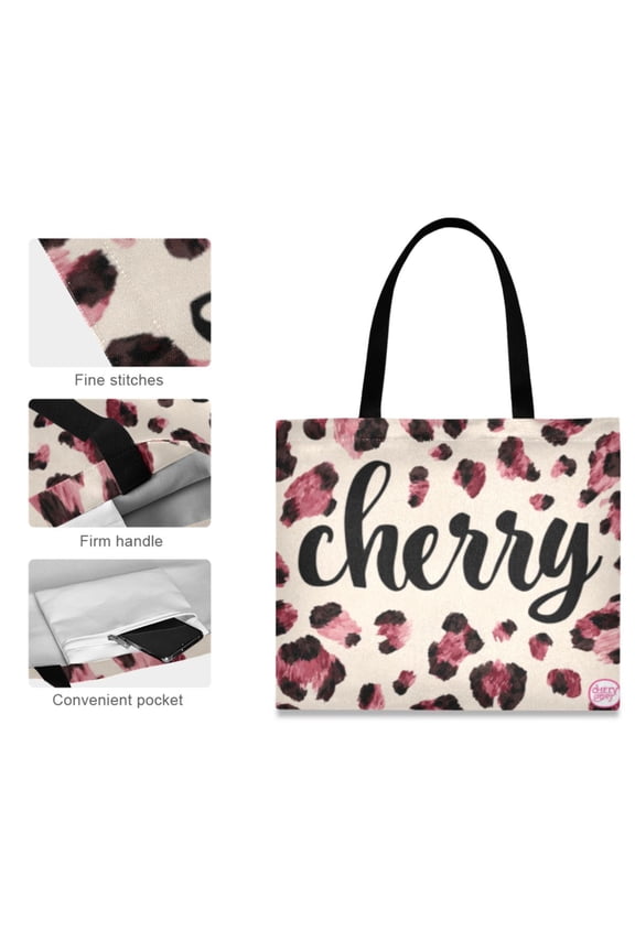Canvas Tote Bag for Women Girls Design Print Pink Leopard Love Totes