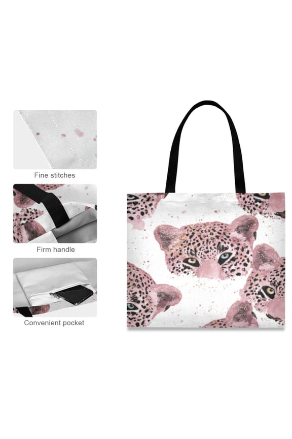 Canvas Tote Bag for Women Girls Design Print Pink Leopard Totes