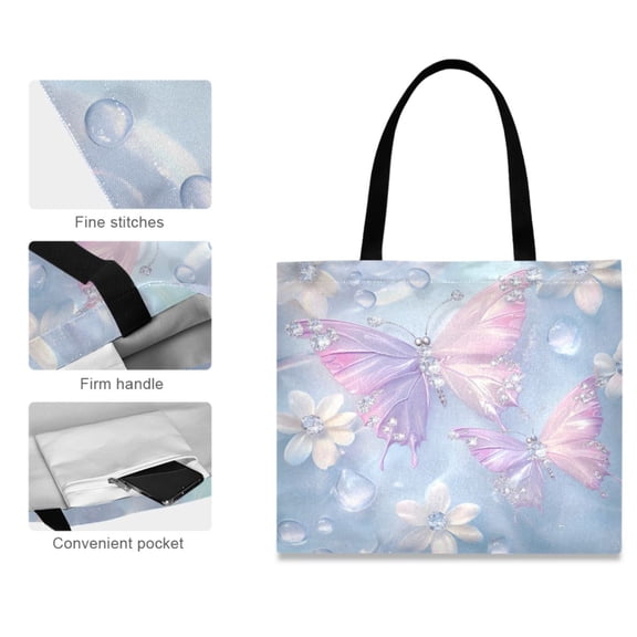 Canvas Tote Bag for Women Girls Design Print Pink Serenity Butterfly Totes