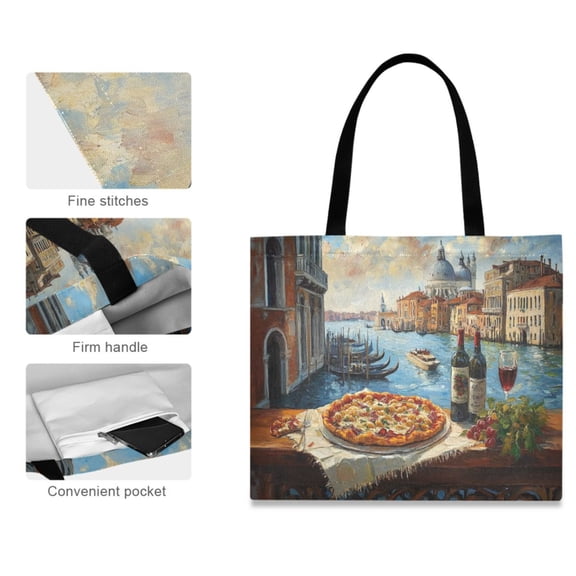 Canvas Tote Bag for Women Girls Design Print Pizza and Wine by Canal Tote