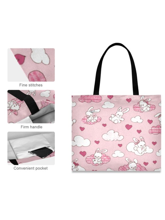 Canvas Tote Bag for Women Girls Design Print Rabbit Love Cloud Burst Totes