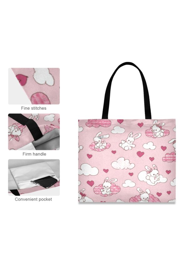 Canvas Tote Bag for Women Girls Design Print Rabbit Love Cloud Burst Totes