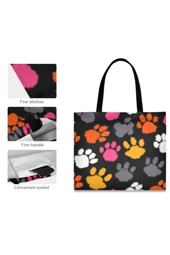 Canvas Tote Bag for Women Girls Design Print Rainbow Paws on Dark Canvas Totes