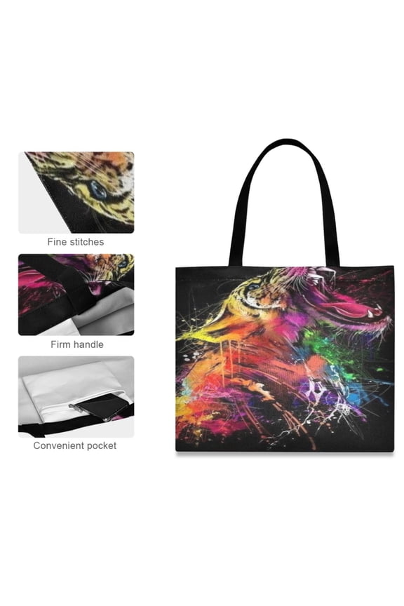 Canvas Tote Bag for Women Girls Design Print Rainbow Roar Totes