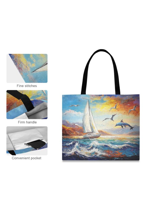 Canvas Tote Bag for Women Girls Design Print Sailing Into Serenity Tote