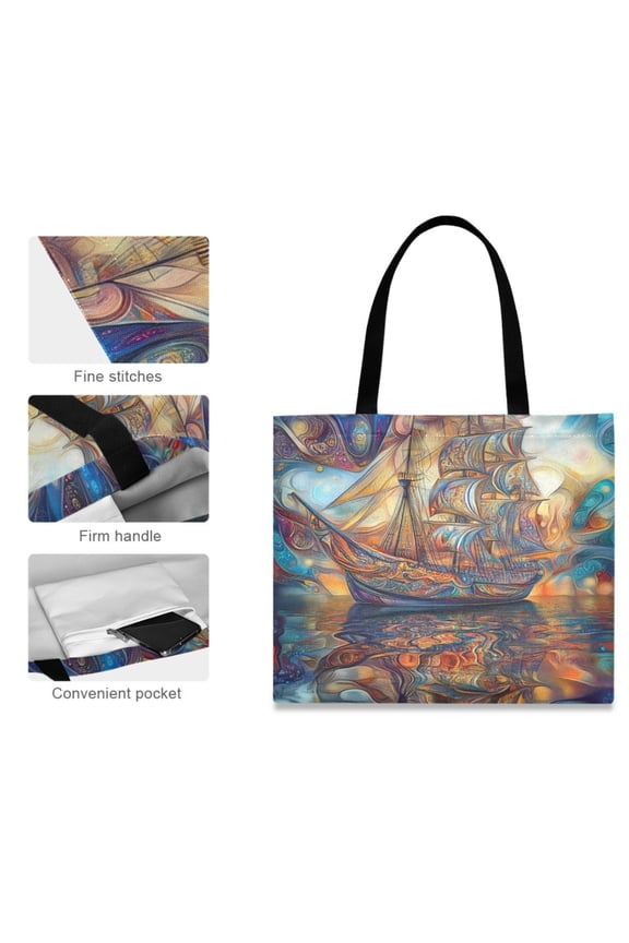 Canvas Tote Bag for Women Girls Design Print Sailing Ship Tote