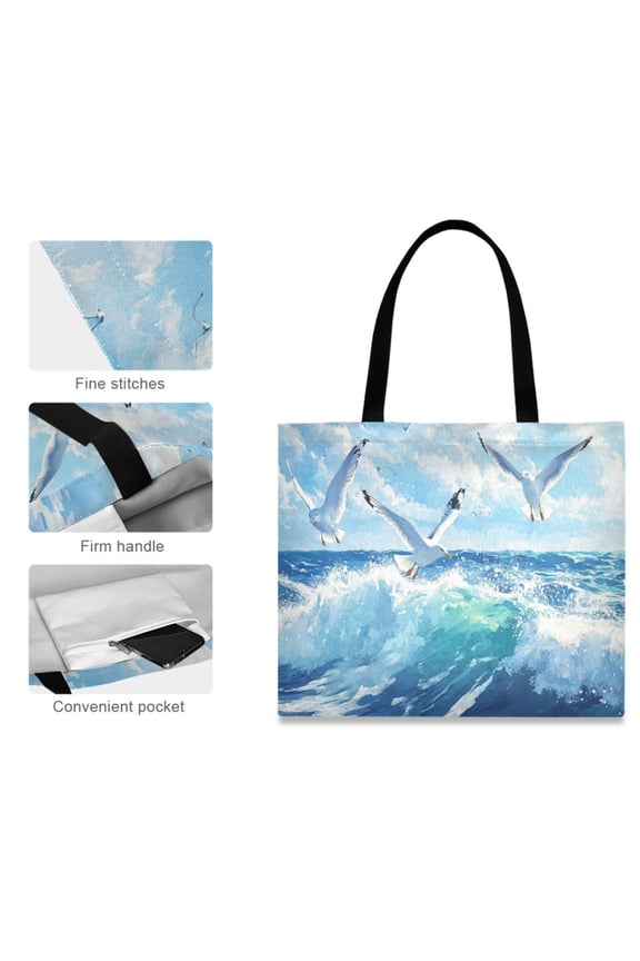 Canvas Tote Bag for Women Girls Design Print Seagull over Ocean Tote