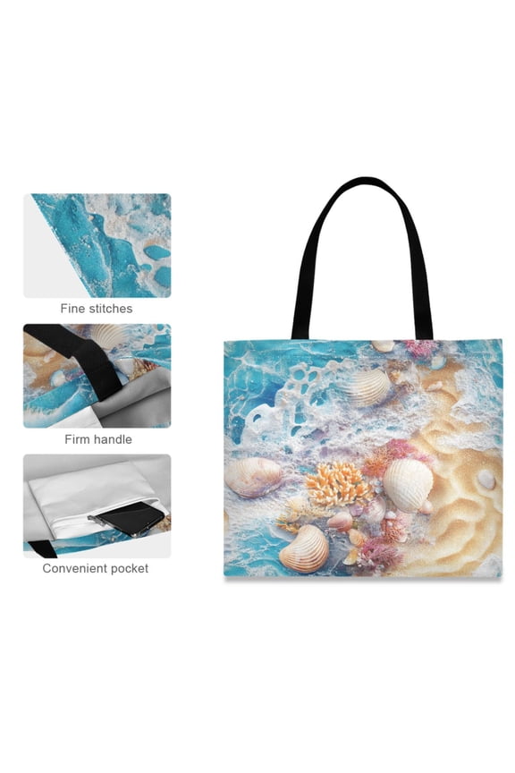 Canvas Tote Bag for Women Girls Design Print Seashells Beach Art Tote