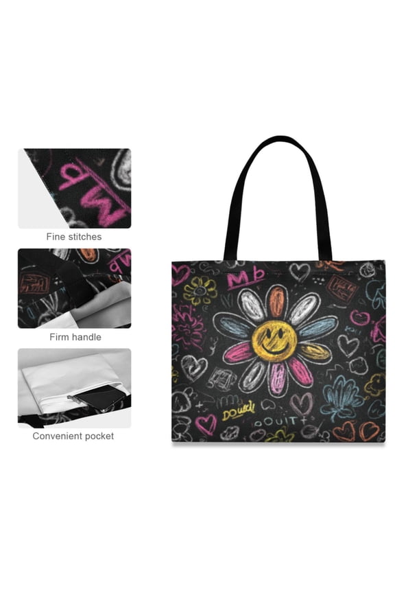 Canvas Tote Bag for Women Girls Design Print Smiley Blossom Totes