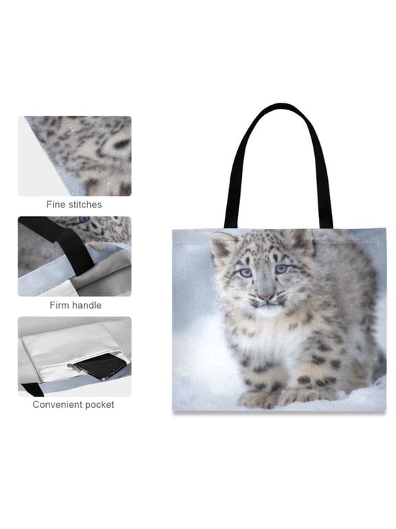 Canvas Tote Bag for Women Girls Design Print Snow Leopard Cub Wonder Totes