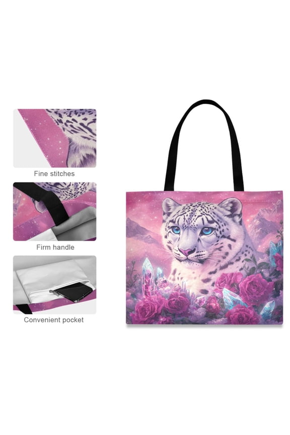 Canvas Tote Bag for Women Girls Design Print Snow Leopard Fantasy Art Tote