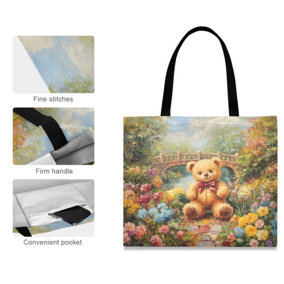Canvas Tote Bag for Women Girls Design Print Sunlit Teddy Tote