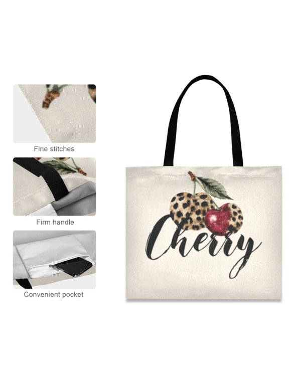 Canvas Tote Bag for Women Girls Design Print Sweet Cherry Totes