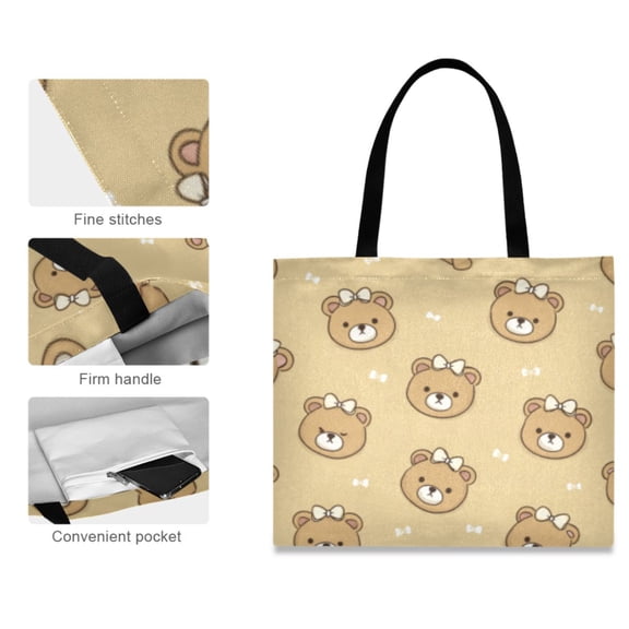 Canvas Tote Bag for Women Girls Design Print Teddy Bear Pattern Parade Totes