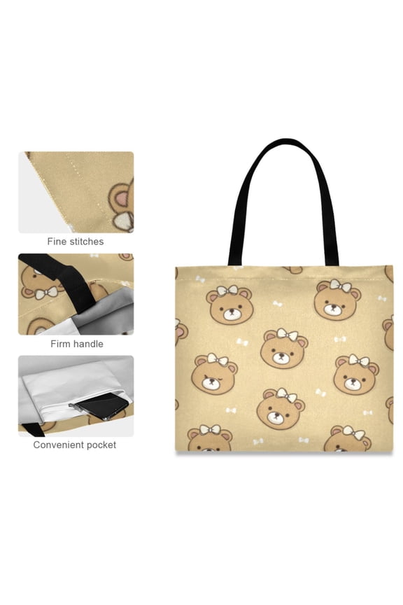 Canvas Tote Bag for Women Girls Design Print Teddy Bear Pattern Parade Totes