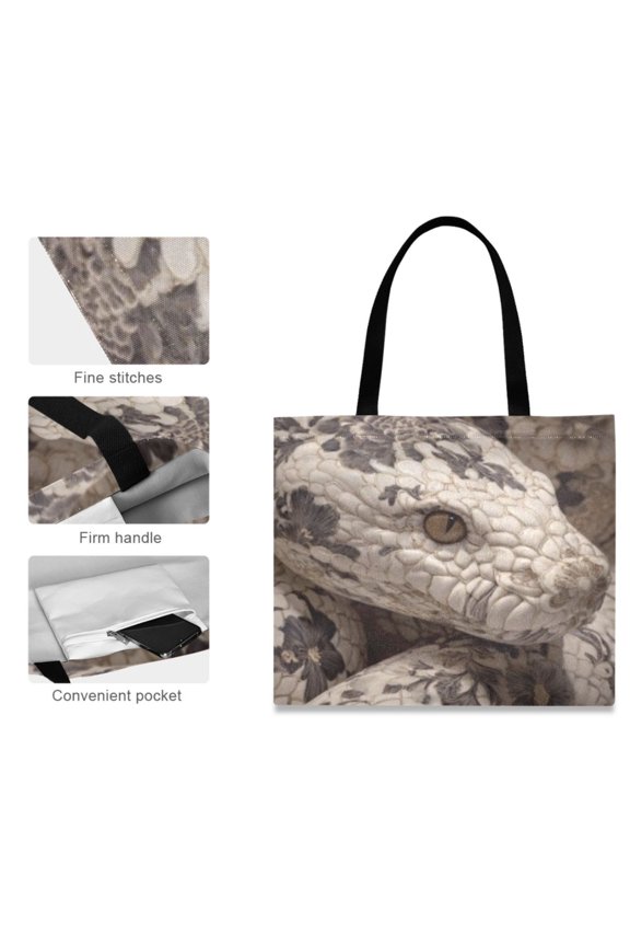 Canvas Tote Bag for Women Girls Design Print Textured Floral Snake Totes