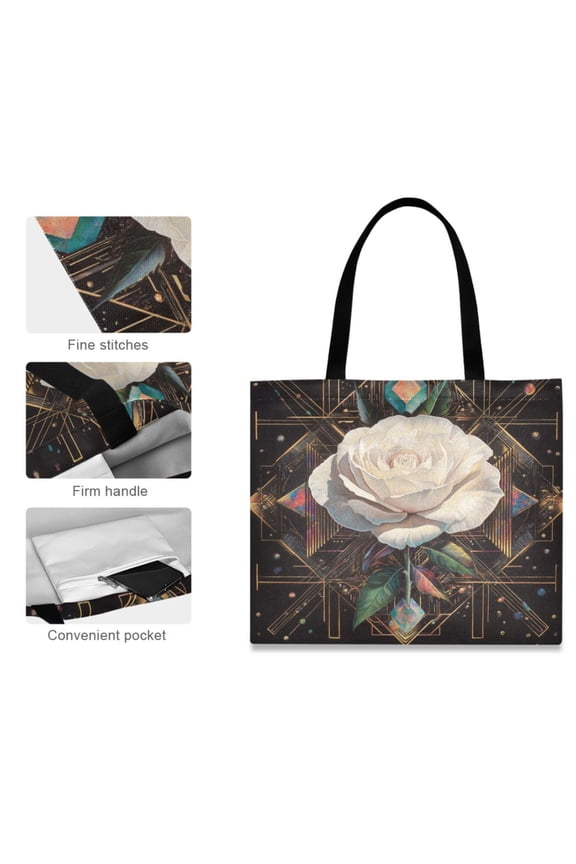 Canvas Tote Bag for Women Girls Design Print The White Rose Tote