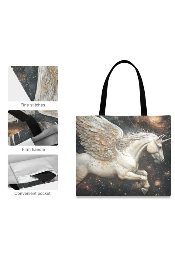 Canvas Tote Bag for Women Girls Design Print Unicorn in Space Tote