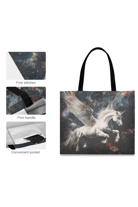 Canvas Tote Bag for Women Girls Design Print Unicorn in Space Tote