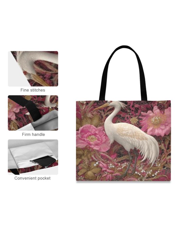 Canvas Tote Bag for Women Girls Design Print Vibrant Bloom Crane Totes