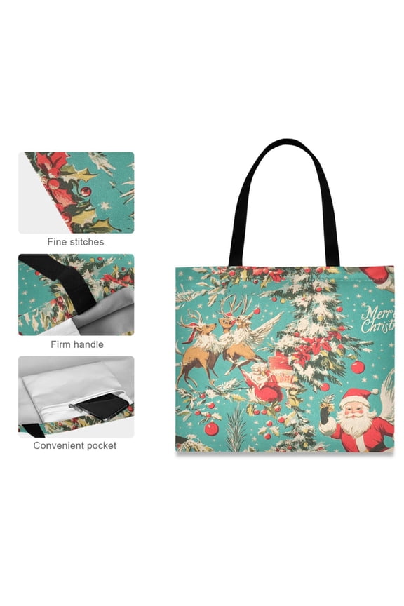 Canvas Tote Bag for Women Girls Design Print Vintage Christmas Cheer Tote