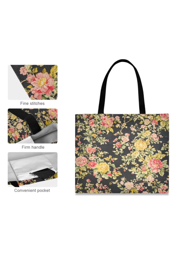 Canvas Tote Bag for Women Girls Design Print Vintage Rose Garden Tote