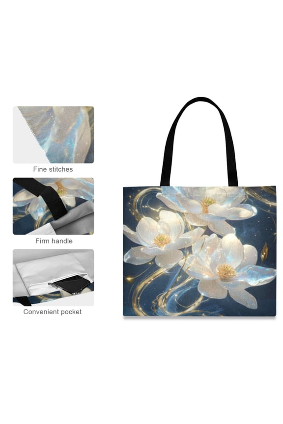 Canvas Tote Bag for Women Girls Design Print White Lotus with Golden Aura Totes