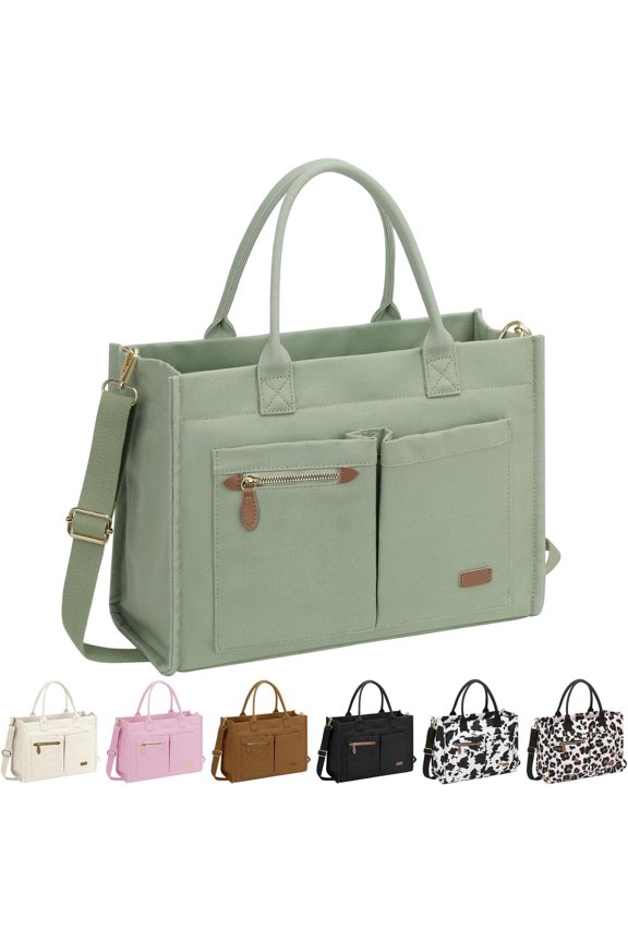 Canvas Tote Bag for Women, Large Work Tote Bags with Compartments, Zipper Crossbody Handbag for Teacher, College