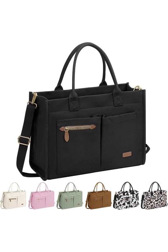 Canvas Tote Bag for Women, Large Work Tote Bags with Compartments, Zipper Crossbody Handbag for Teacher, College