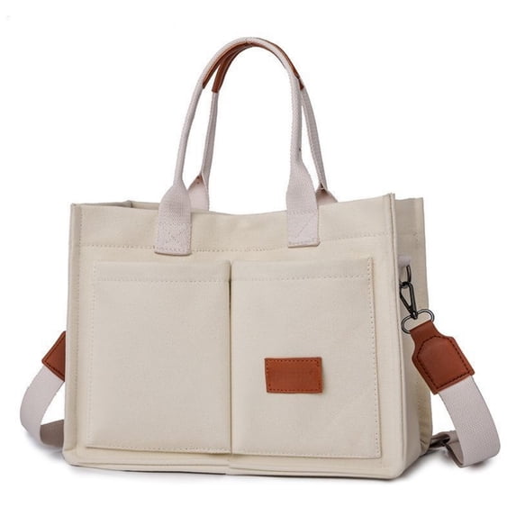 Canvas Tote Bag for Women with Pockets, Women's Bags Crossbody Bags Work Laptop Tote Bag Large Handbags Purse for Travel Nurse Teacher, Beige