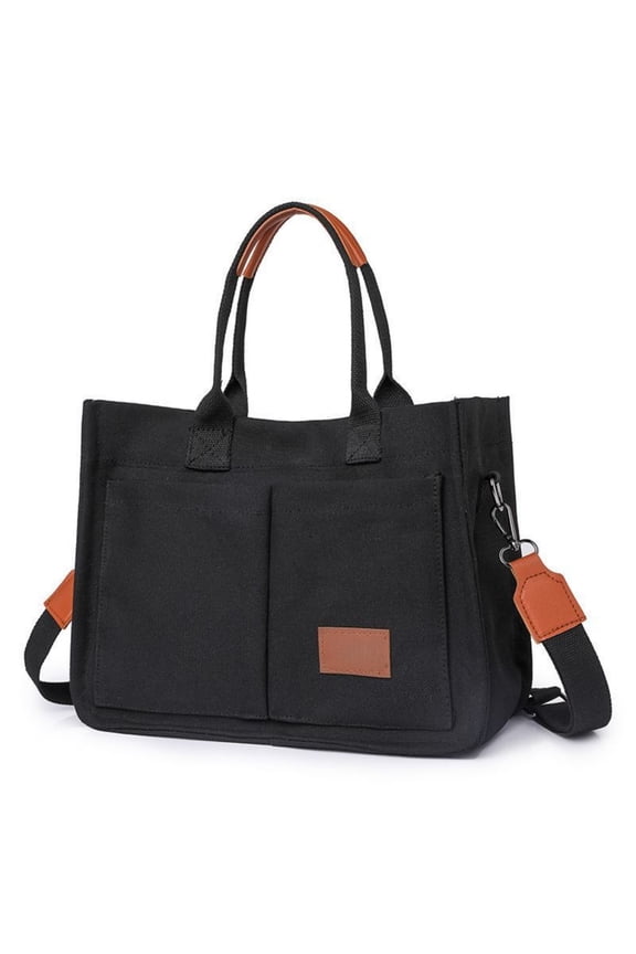 Canvas Tote Bag for Women with Pockets, Women's Bags Crossbody Bags Work Laptop Tote Bag Large Handbags Purse for Travel Nurse Teacher, Black