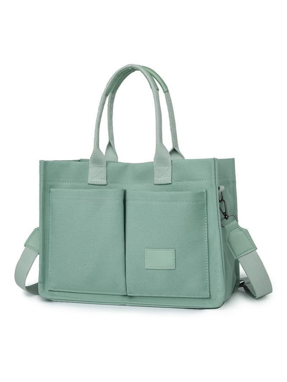 Canvas Tote Bag for Women with Pockets, Women's Bags Crossbody Bags Work Laptop Tote Bag Large Handbags Purse for Travel Nurse Teacher, Green
