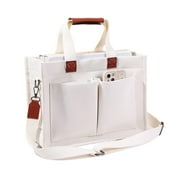 EHIW Tote Bag for Women With Compartments,Large Canvas Tote Women's Purse Crossbody Bags Work Laptop Book Bag Satchels Handbags,White